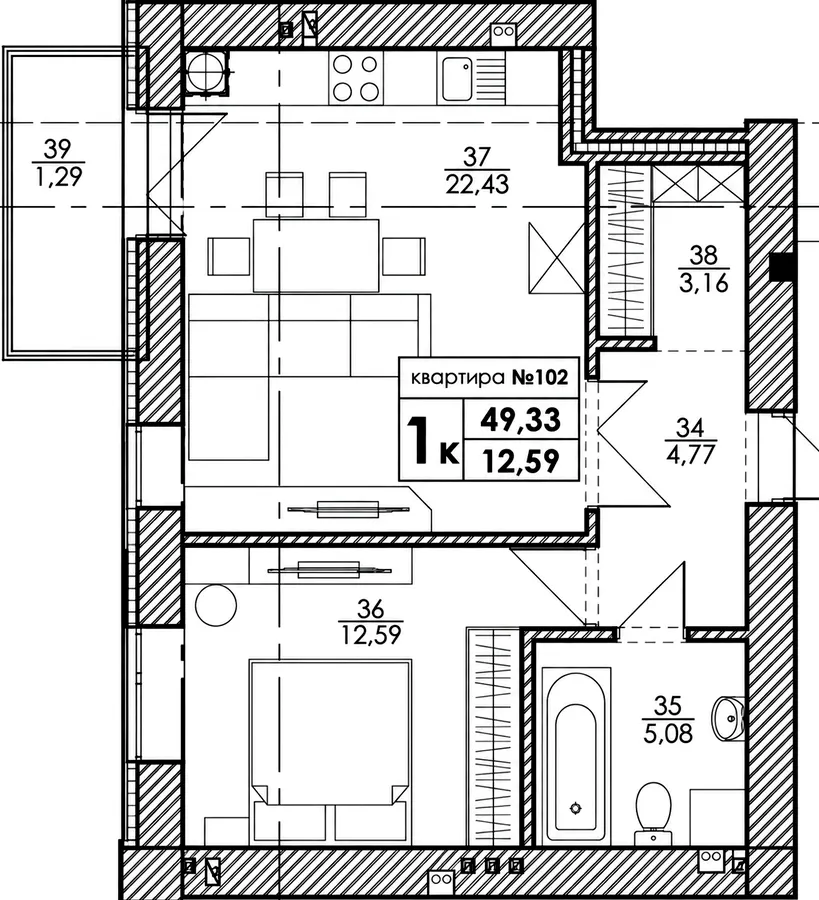 ЖК Park Residence — 49.3 м²