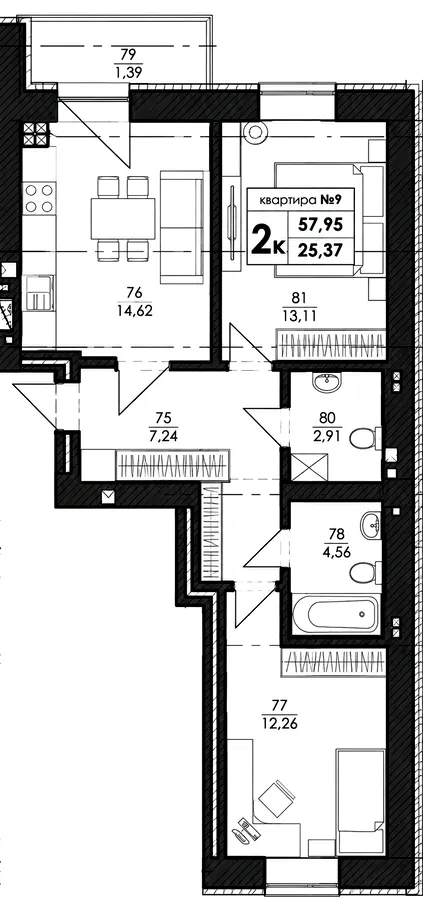ЖК Park Residence — 58 м²