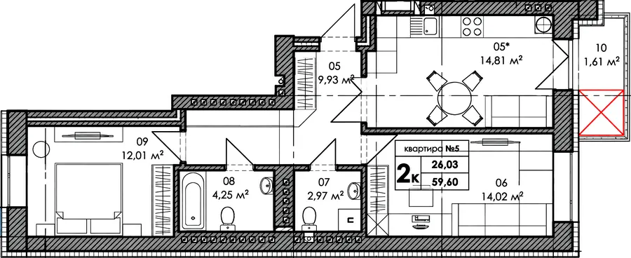 ЖК Park Residence — 59.6 м²