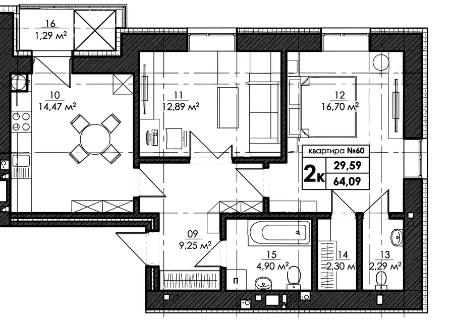 ЖК Park Residence — 64.1 м²