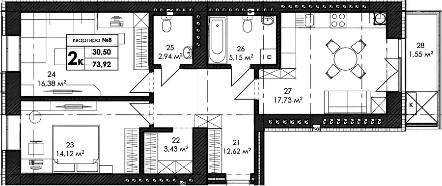 ЖК Park Residence — 73.9 м²