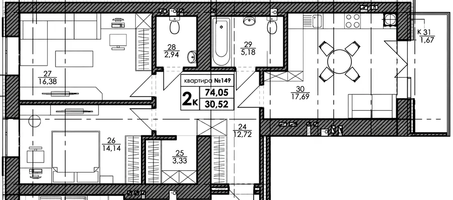 ЖК Park Residence — 74.1 м²