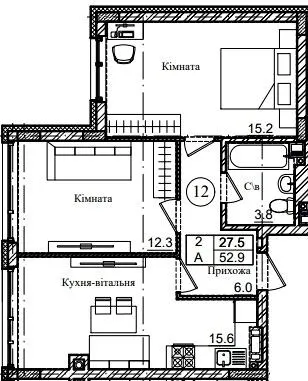 ЖК Петрівське містечко 2 — 52.9 м²