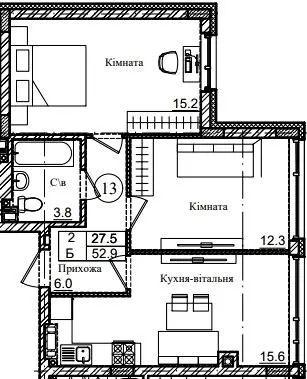ЖК Петрівське містечко 2 — 52.9 м²