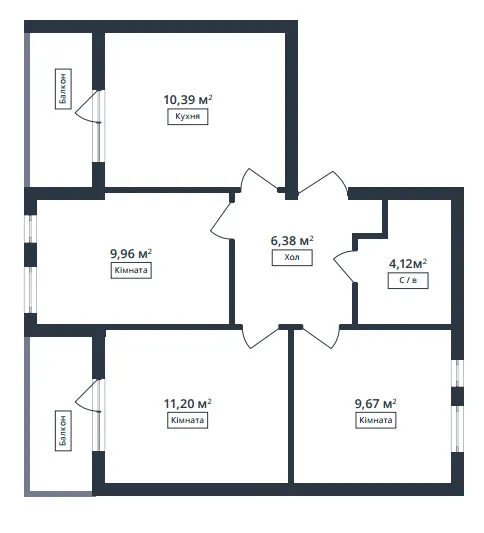 Европейка — 53.7 м²