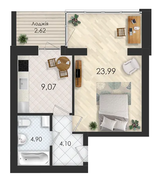 ЖК Airport city — 44.4 м²