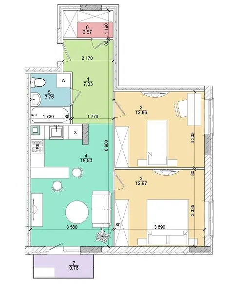 ЖК Аврора — 58.6 м²