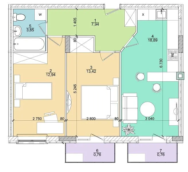 ЖК Аврора — 58.5 м²