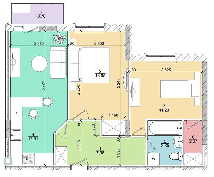 ЖК Аврора — 57.6 м²