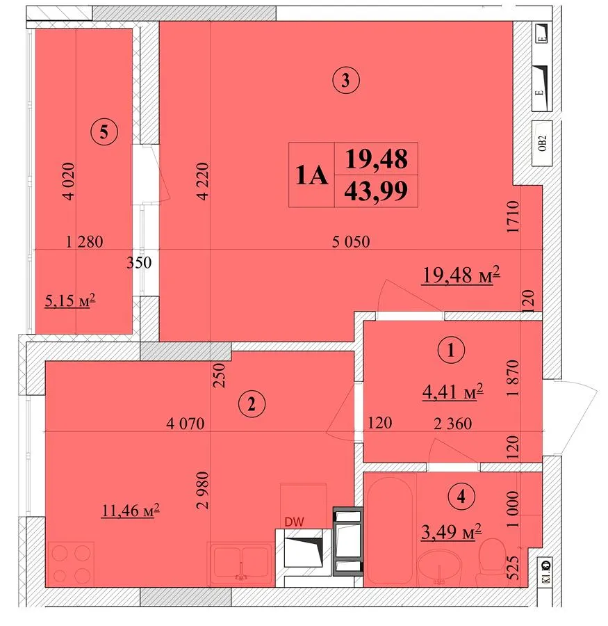 ЖК Будинок на Волошина — 44 м²