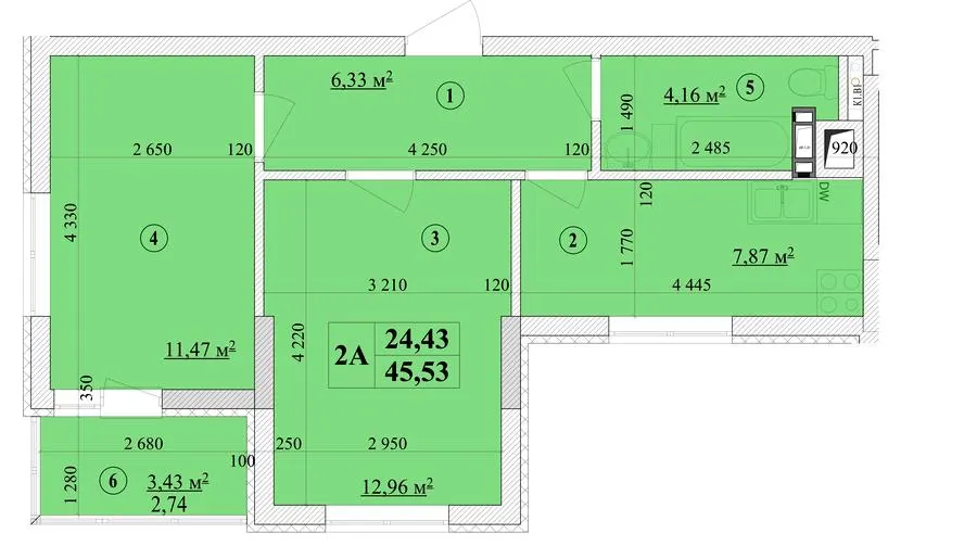 ЖК Будинок на Волошина — 45.5 м²