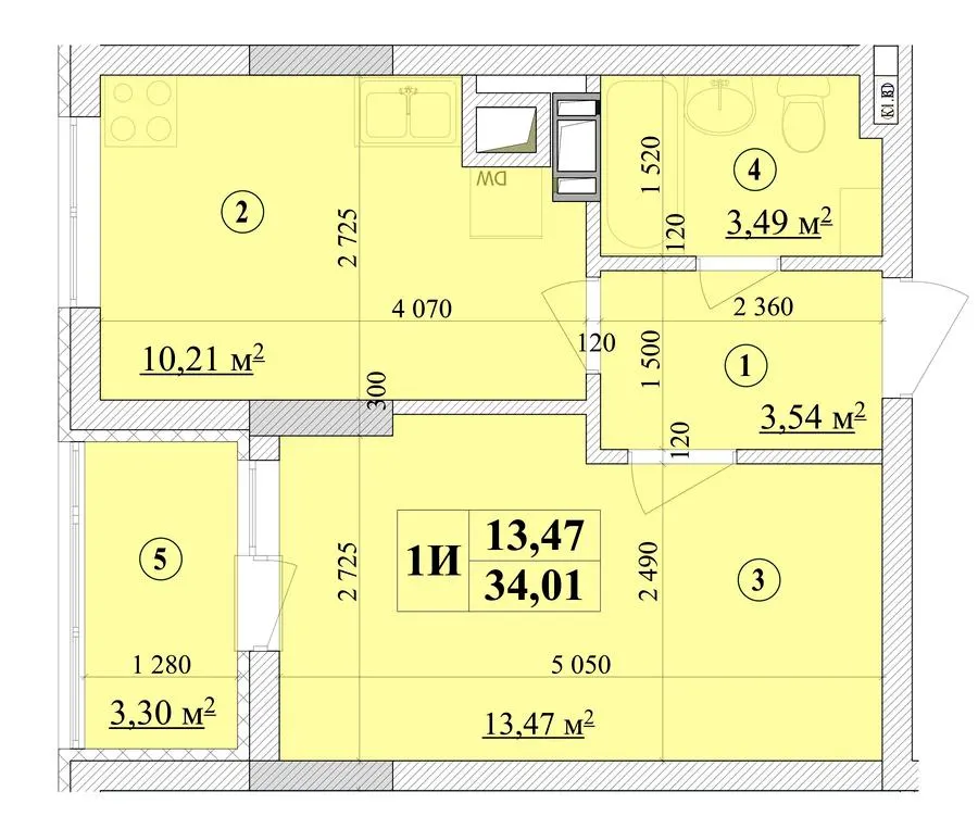 ЖК Будинок на Волошина — 34 м²