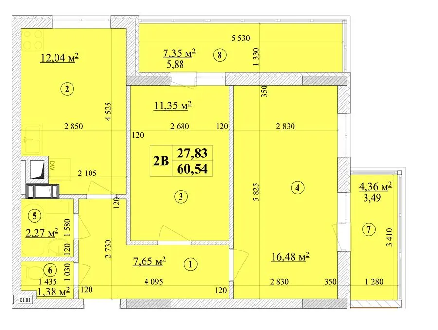 ЖК Будинок на Волошина — 60.5 м²