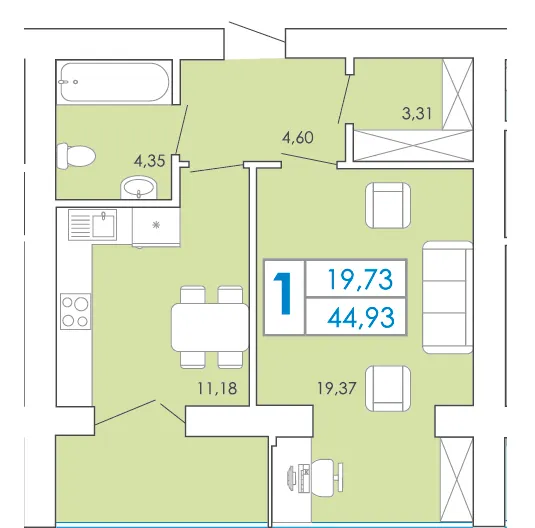 ЖК Срібні Озера Комфорт — 44.9 м²