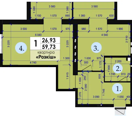 ЖК Петрівський Квартал — 59.7 м²