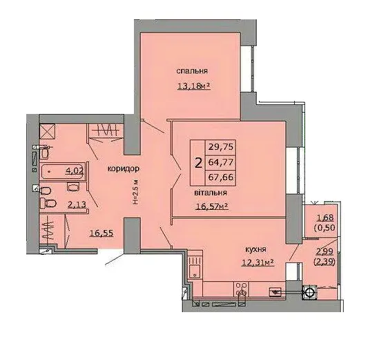 ЖК на Стрийській — 67.7 м²