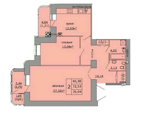 ЖК на Стрийській — 76.9 м²