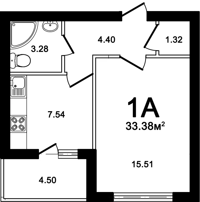 Клубні будинки Щасливий — 33.4 м²