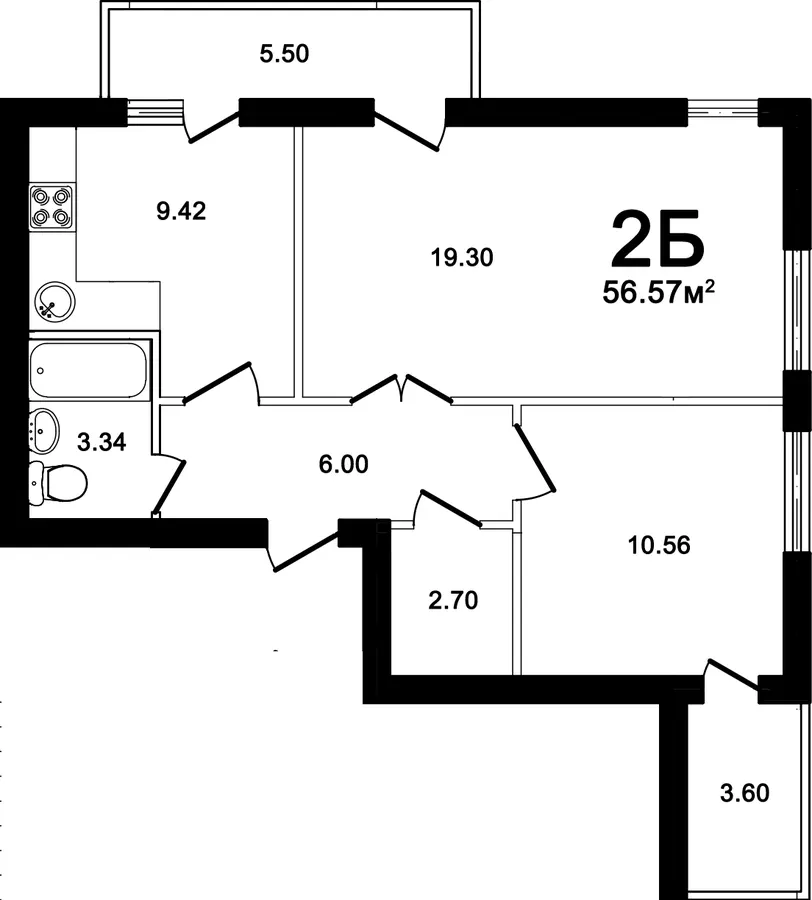 Клубні будинки Щасливий — 56.6 м²