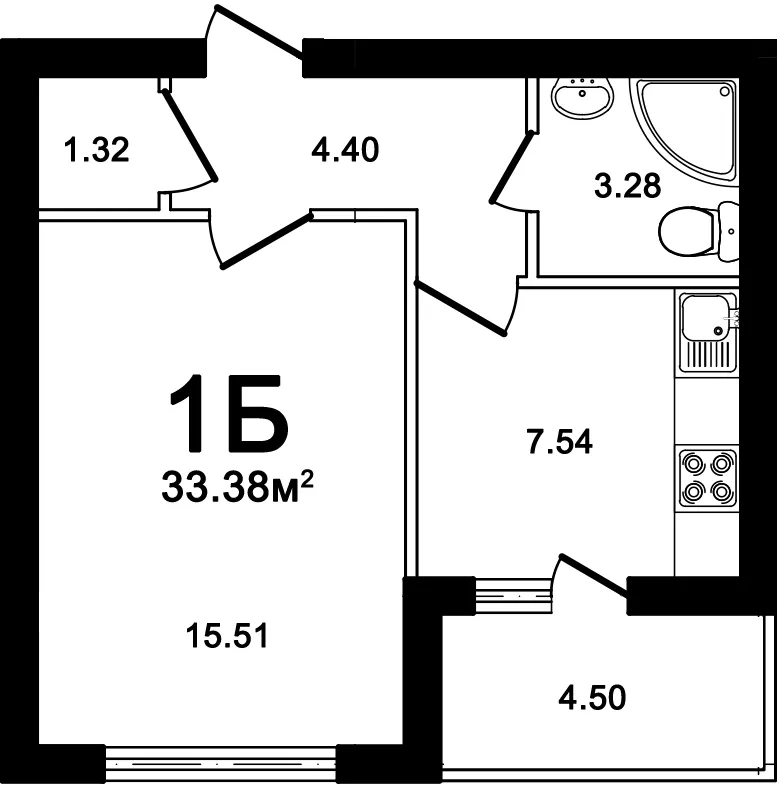 Клубні будинки Щасливий — 33.4 м²