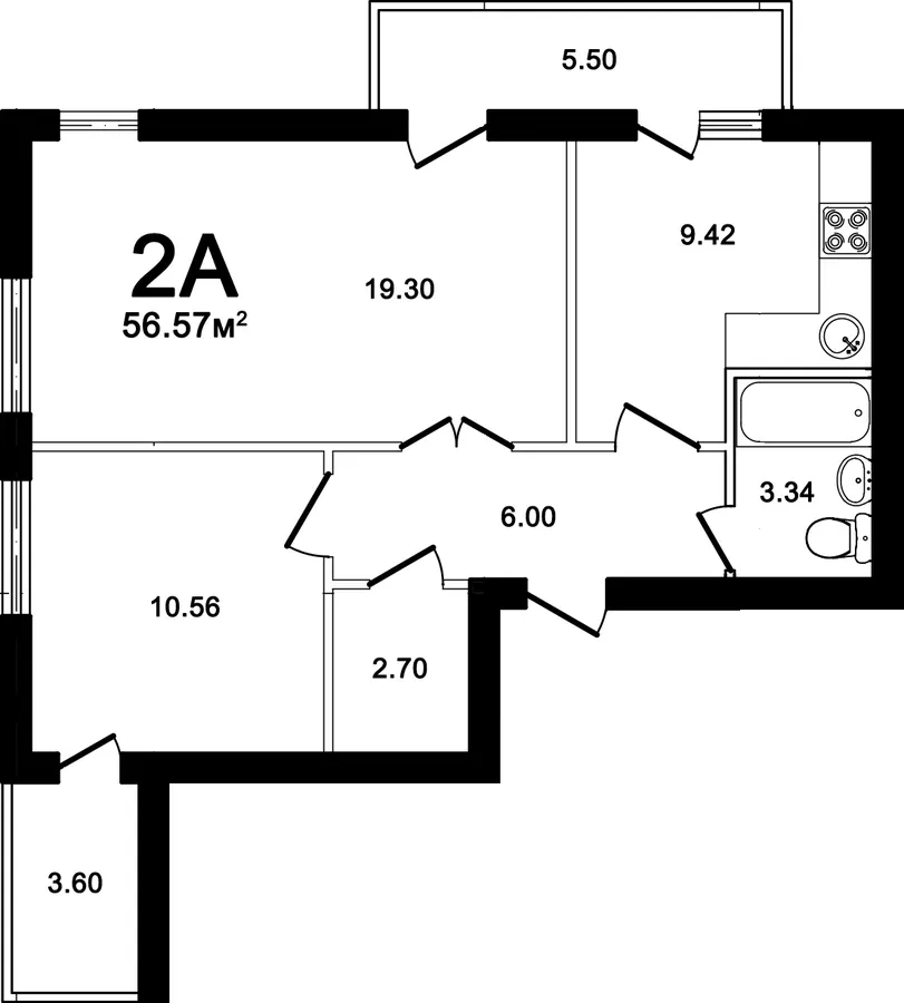 Клубні будинки Щасливий — 56.6 м²