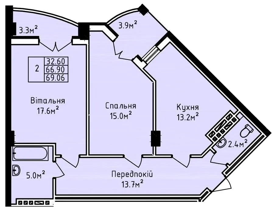 ЖК Трускавецька Фортеця — 69.1 м²