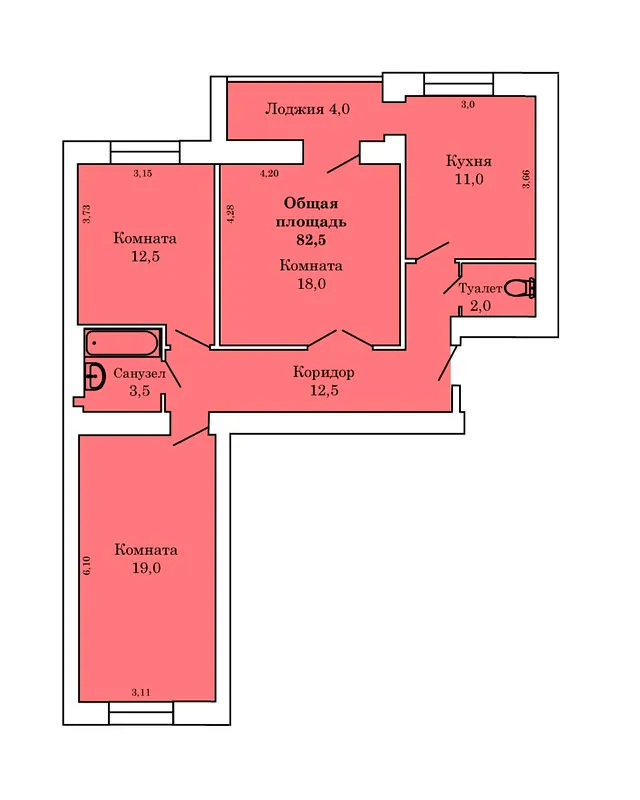 ЖК Северная звезда — 82.5 м²