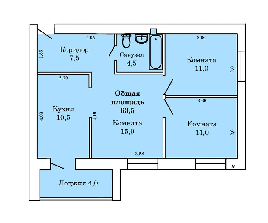 ЖК Северная звезда — 63.5 м²