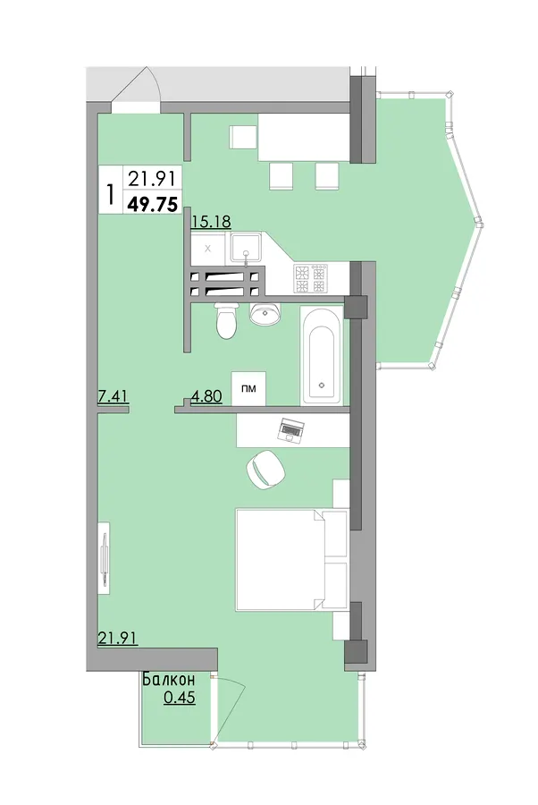 ЖК Місто Мрій — 49.8 м²