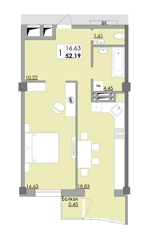 ЖК Місто Мрій — 52.2 м²