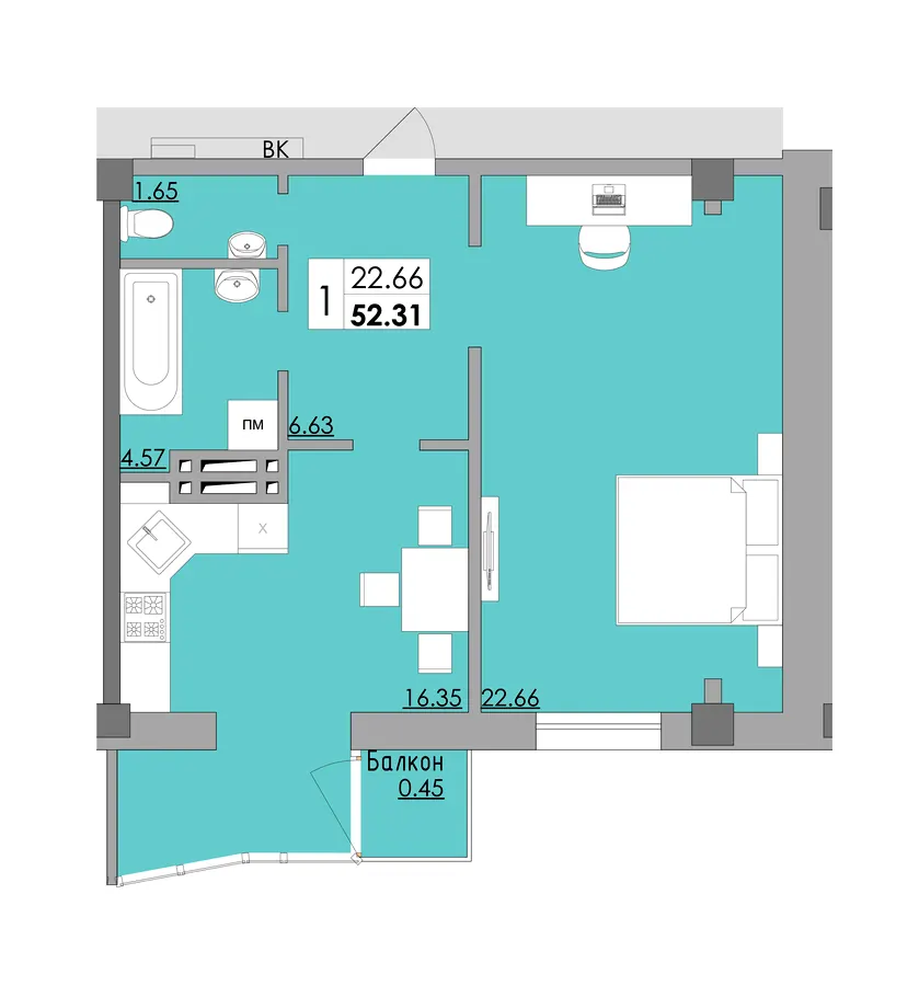 ЖК Місто Мрій — 52.3 м²