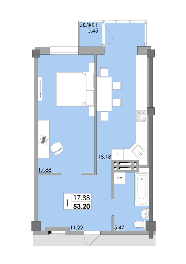 ЖК Місто Мрій — 53.2 м²