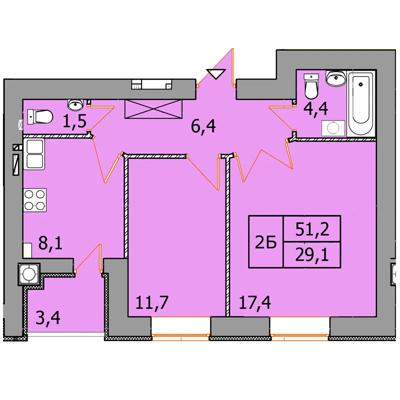 ЖК Київський квартал — 51.2 м²