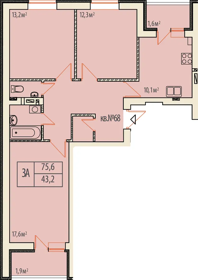 ЖК Київський квартал — 75.6 м²