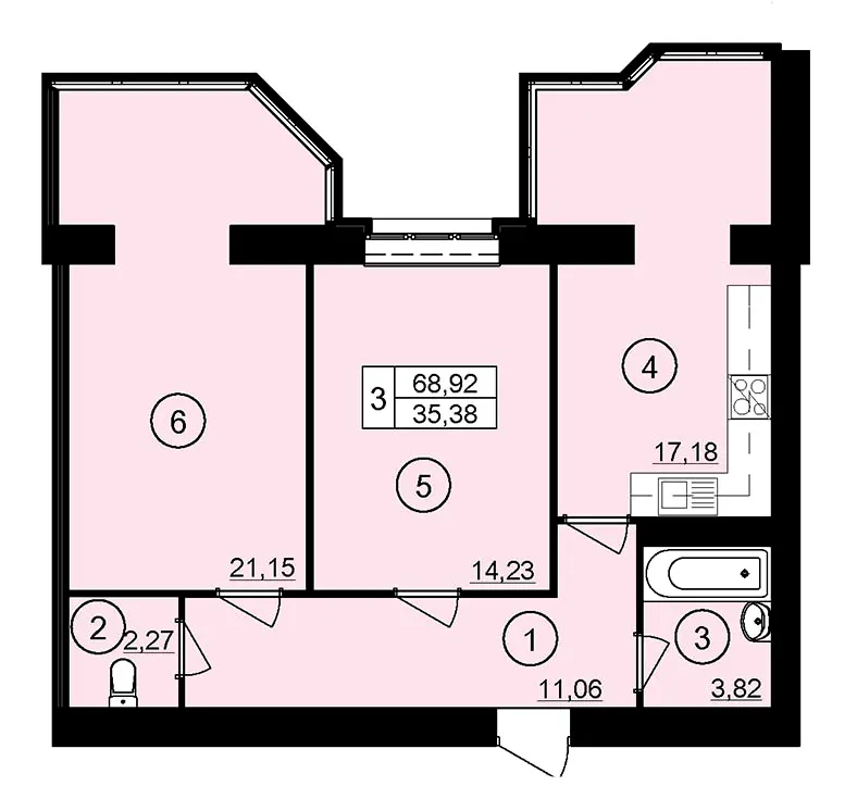 ЖК Ювілейний — 68.9 м²