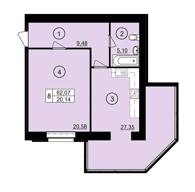 ЖК Ювілейний — 62.1 м²