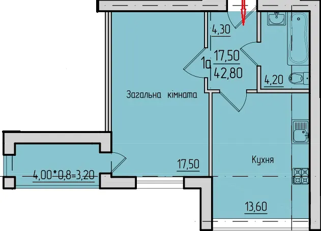 ЖК Водограй — 42.8 м²
