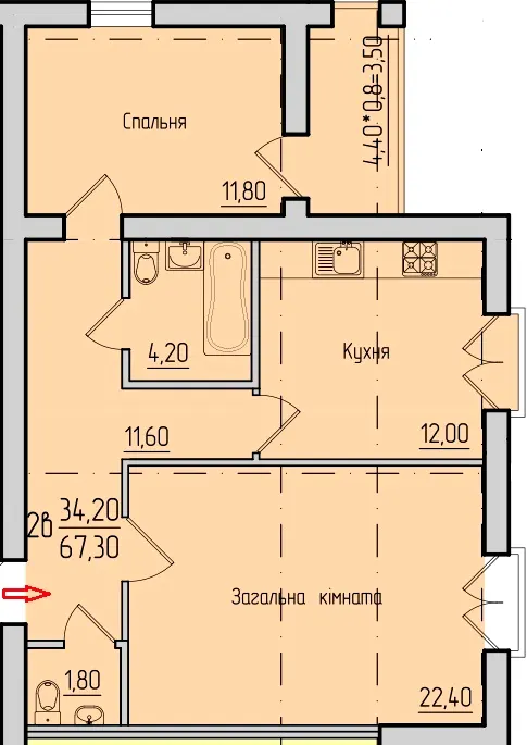 ЖК Водограй — 67.3 м²