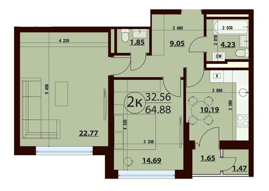 ЖК Crystal Towers — 64.9 м²