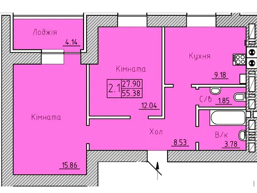 ЖК Ландиш — 55.4 м²