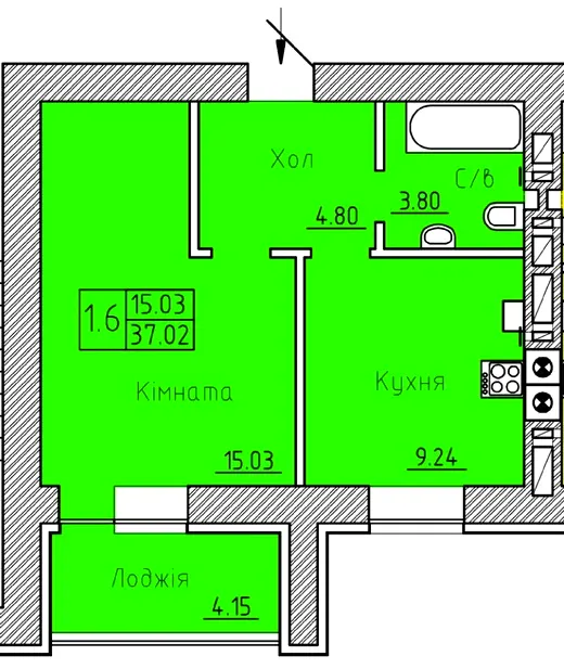 ЖК Ландиш — 37 м²