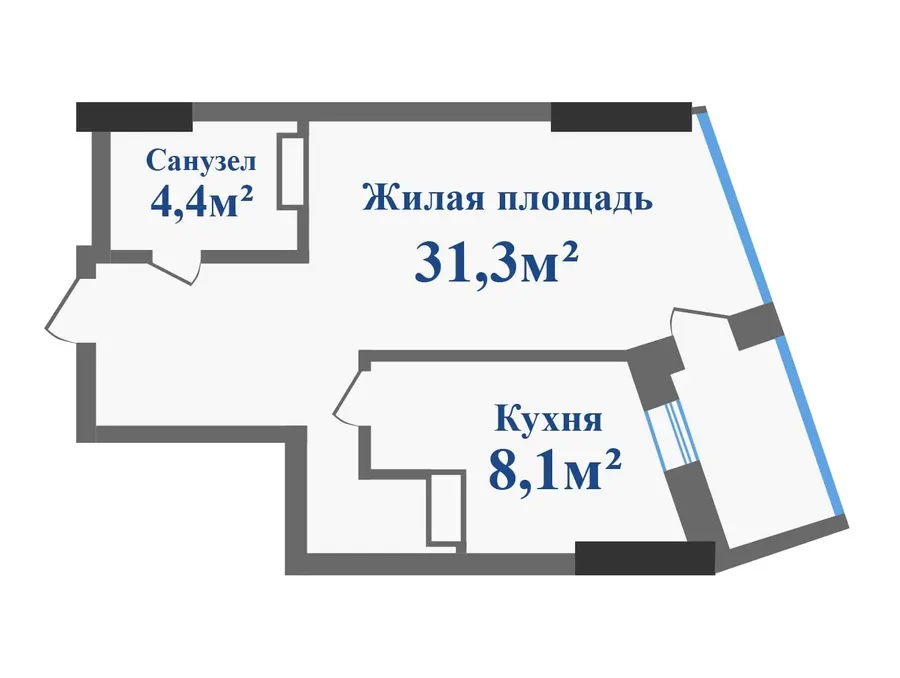 ЖК Новокодацькi Вежi — 43.8 м²