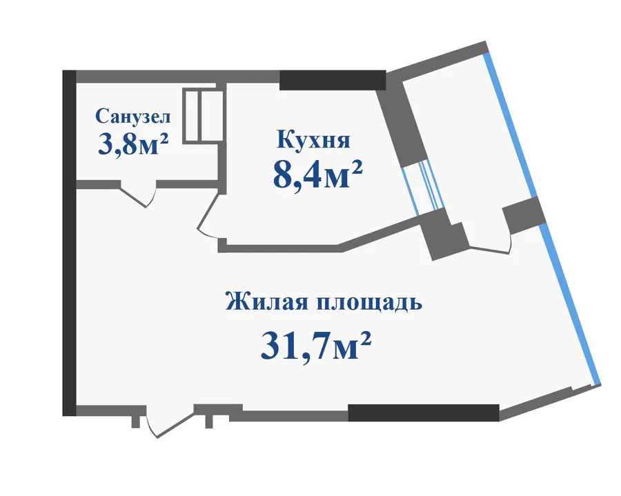 ЖК Новокодацькi Вежi — 43.9 м²