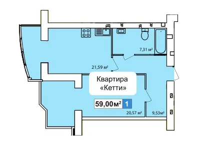 ЖК River Town — 59 м²