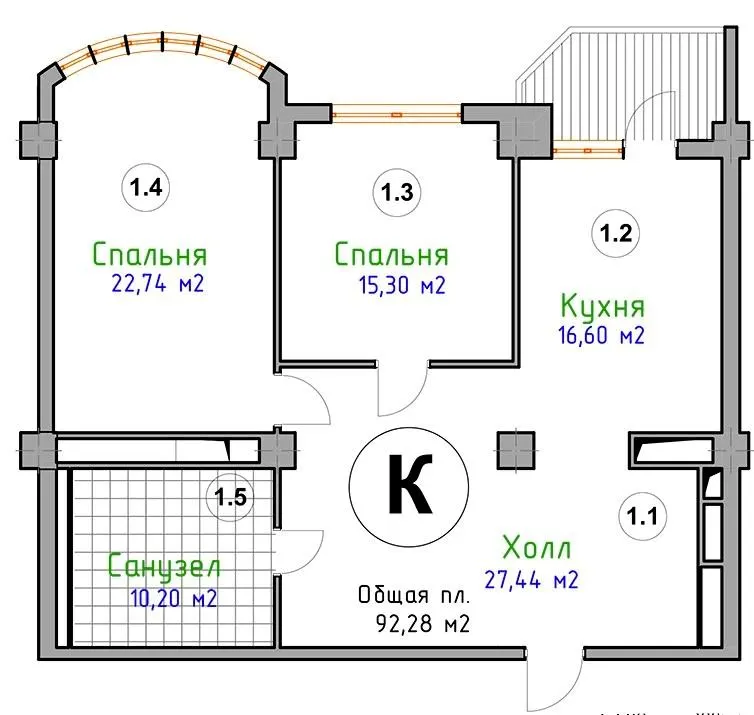 ЖК Адмирал — 92.3 м²
