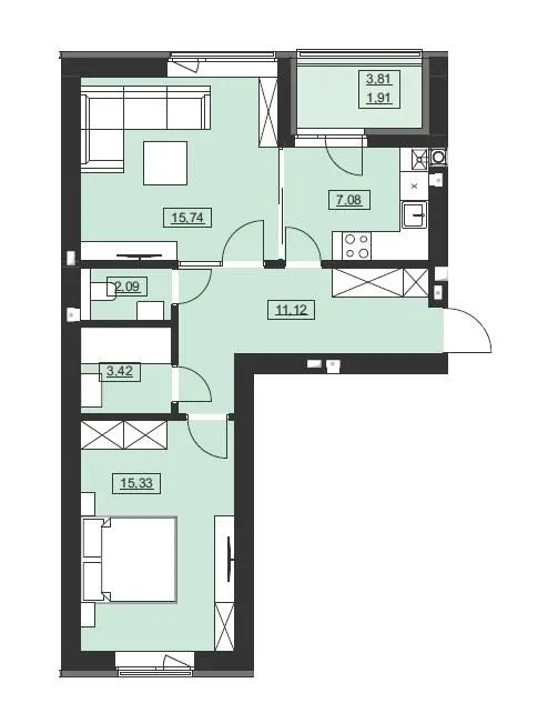 ЖК Святий Миколай — 56.7 м²