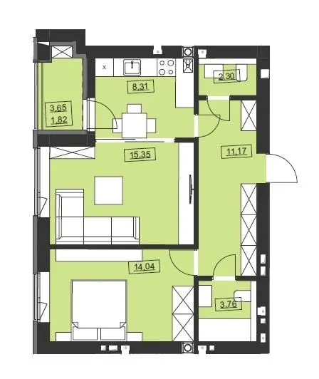 ЖК Святий Миколай — 56.8 м²