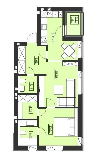 ЖК Святий Миколай — 61.9 м²