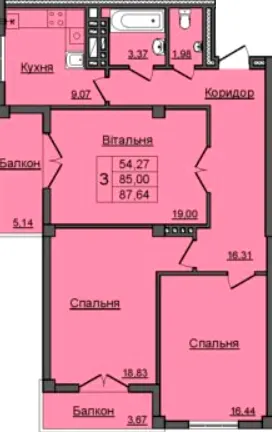 ЖК Хмельницький — 87.6 м²