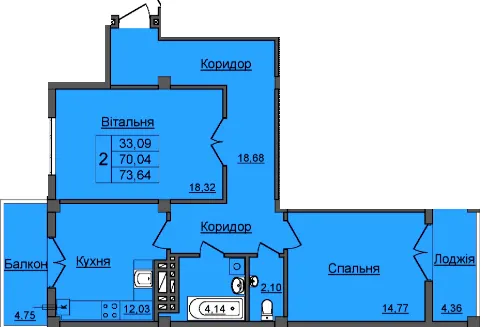 ЖК Хмельницький — 76.5 м²